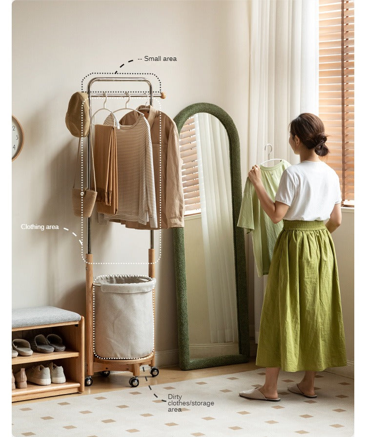 Oak Solid Wood Mobile Clothes and Hat Rack<