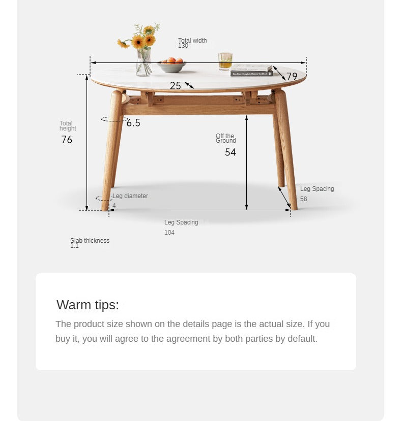 Oak solid wood folding rock board expandable dining table