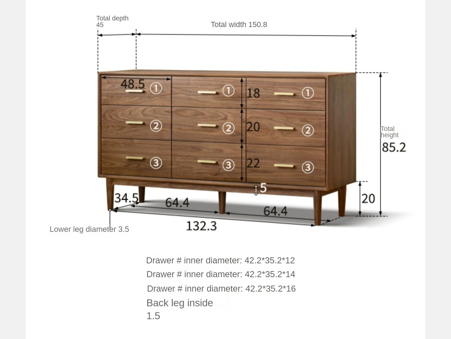 Black walnut solid wood chest of drawers Dresser"