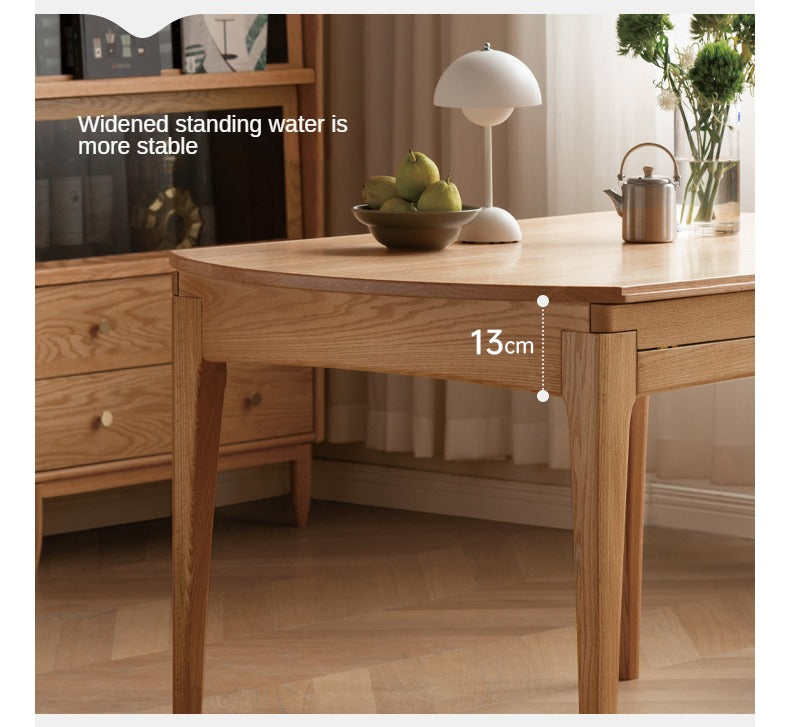 Oak solid wood folding round retractable dining table