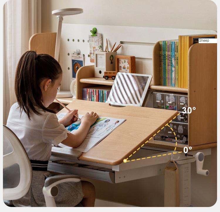 Beech solid wood children's liftable kids writing desk