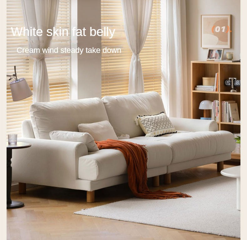 Fabric straight cream style modern three-seat sofa