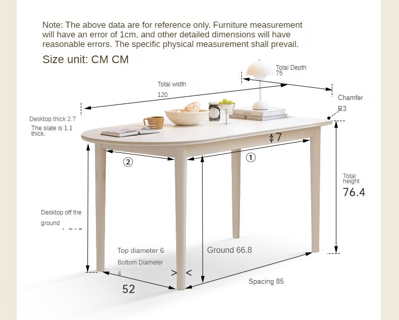 Birch solid wood white cream style semi-circular rock plate dining table