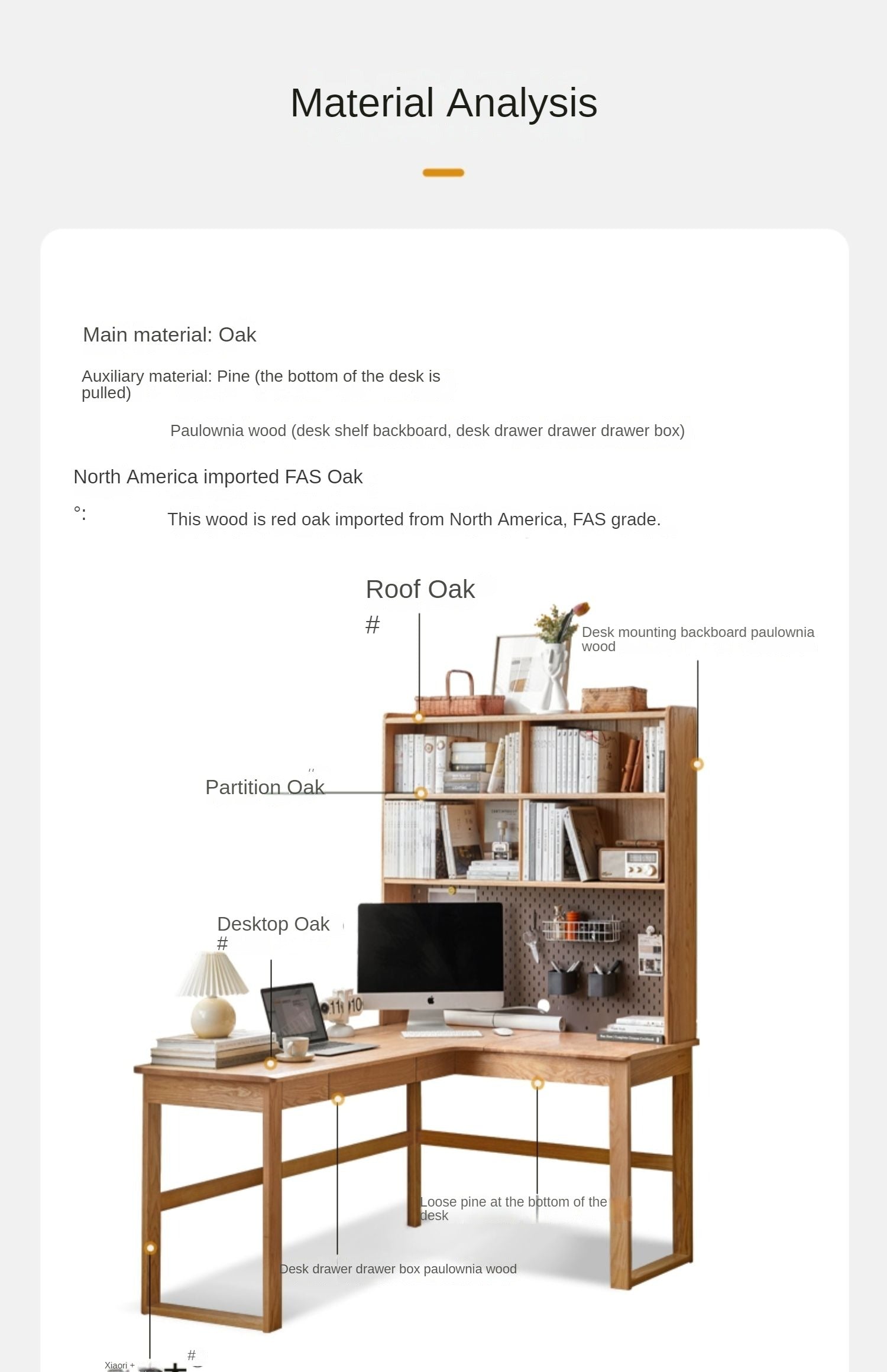 Office desk with bookshelf Oak solid wood-
