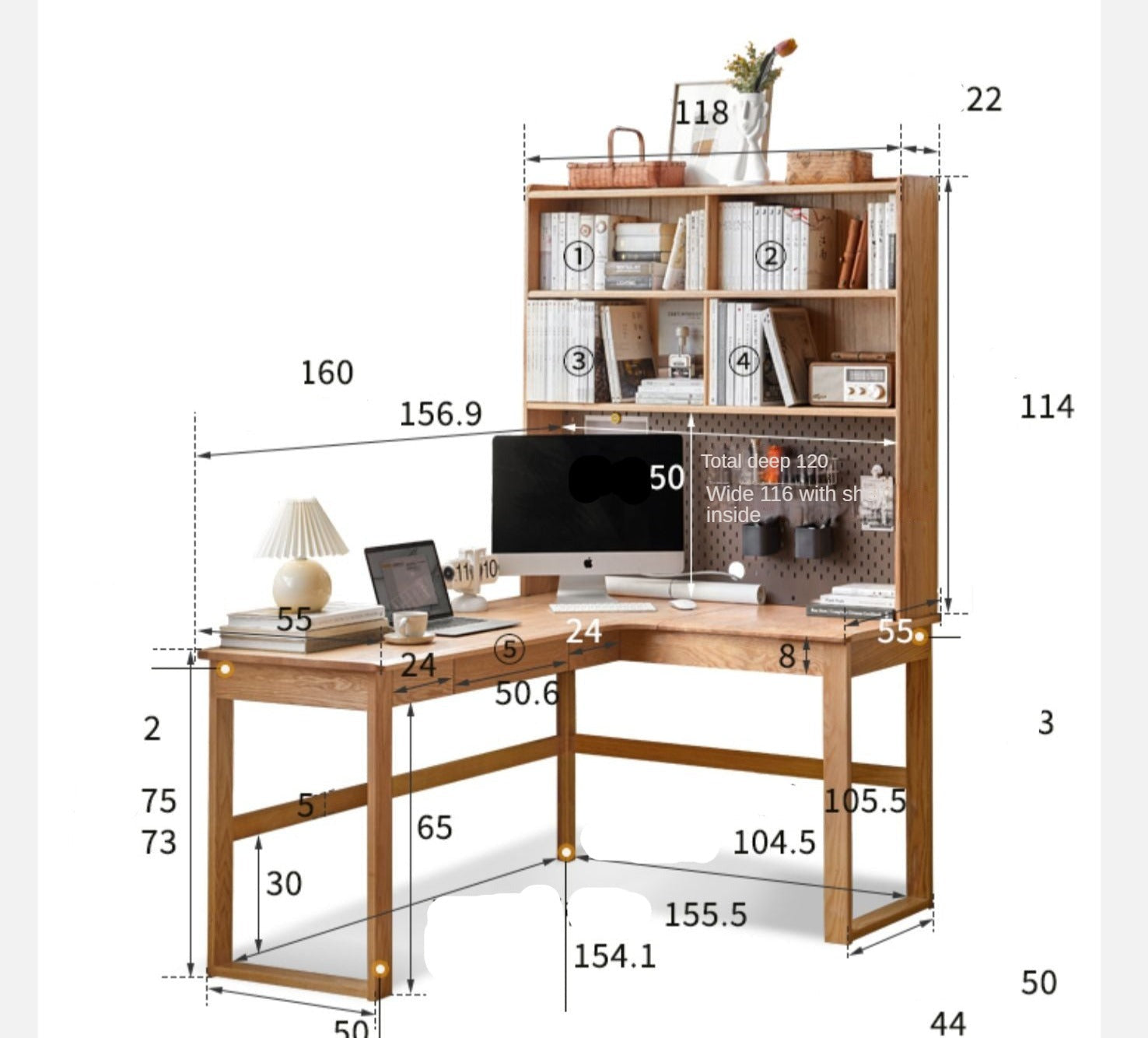 Oak Solid Wood L-shaped Corner Office Desk