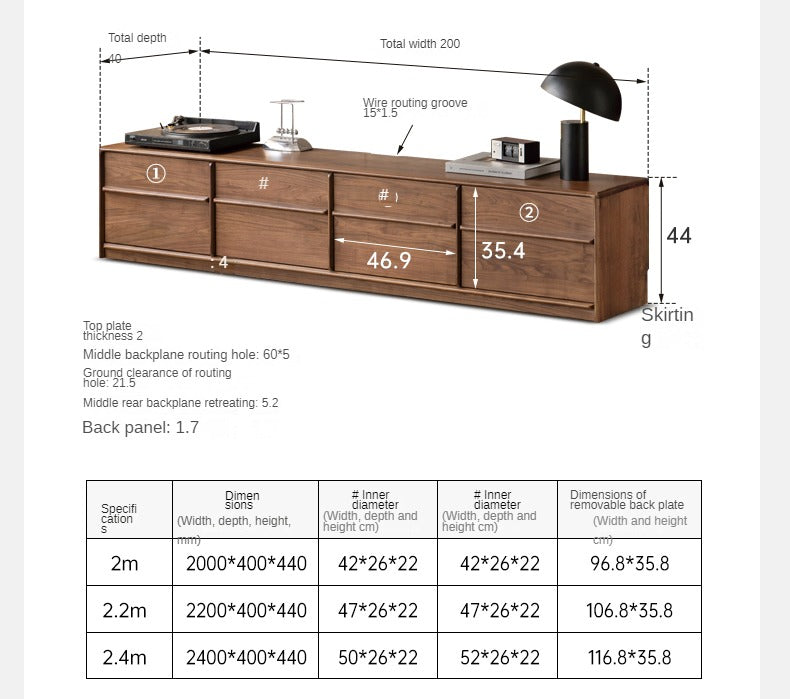 Black walnut, Oak solid wood Italian light luxury floor TV cabinet