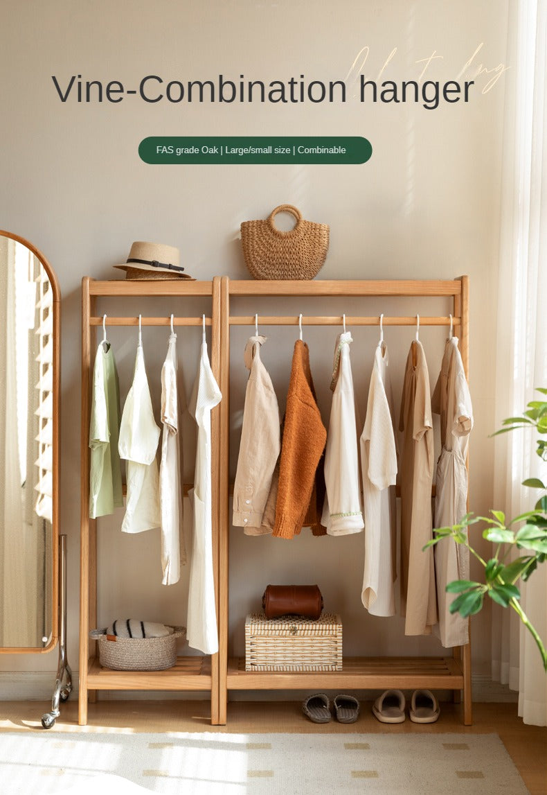 Oak, Ash solid wood hanger for small bedroom floor standing storage rack