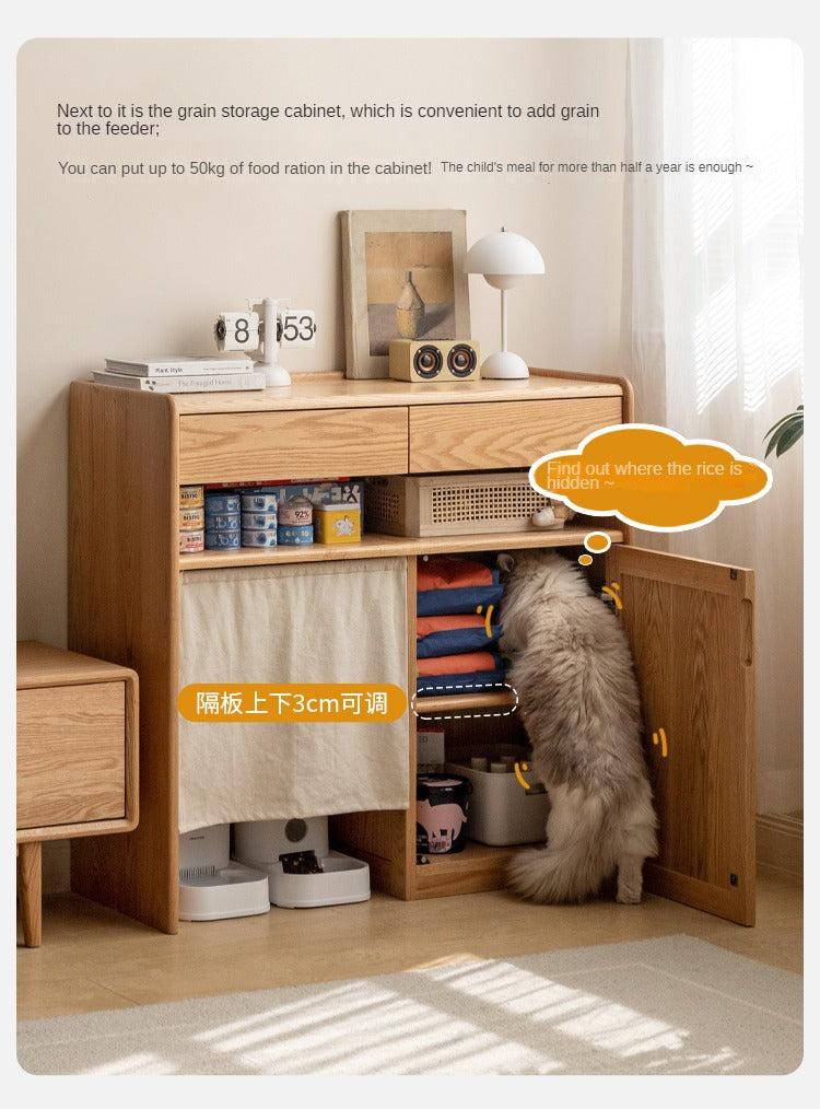 Oak solid wood side cabinet cat pet supplies storage sweeping robot cabinet"