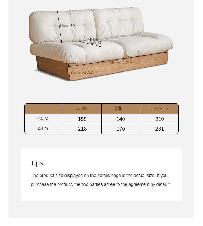 Oak Solid Wood Cream Style Down Floor Cloud Sofa"