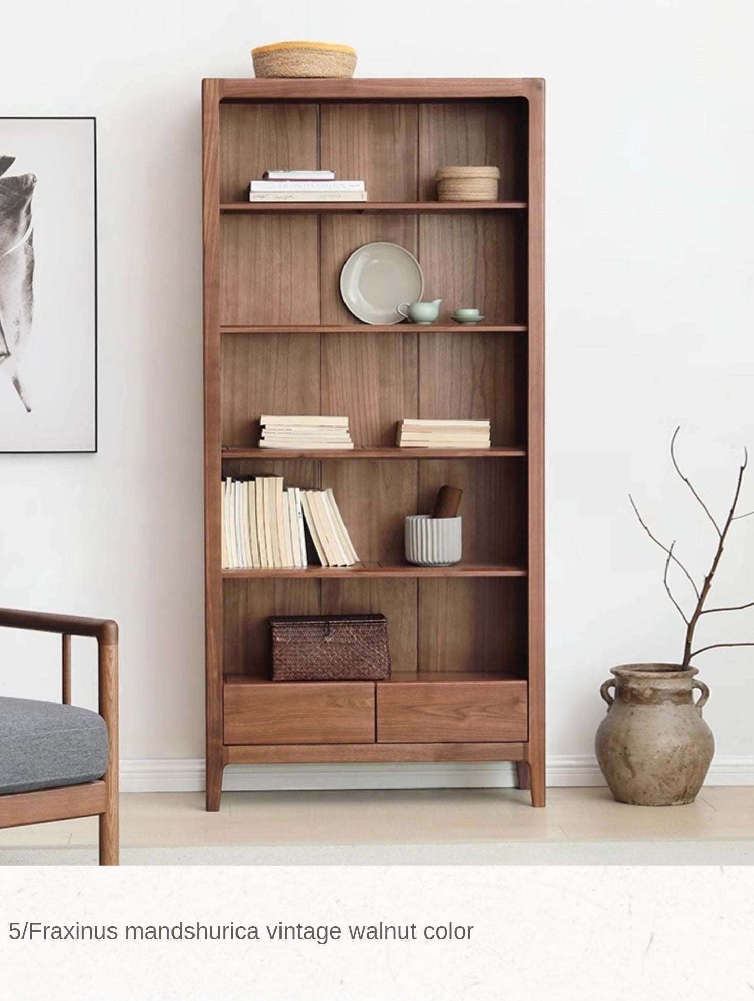 Black walnut solid wood bookcase free combination bookshelf<