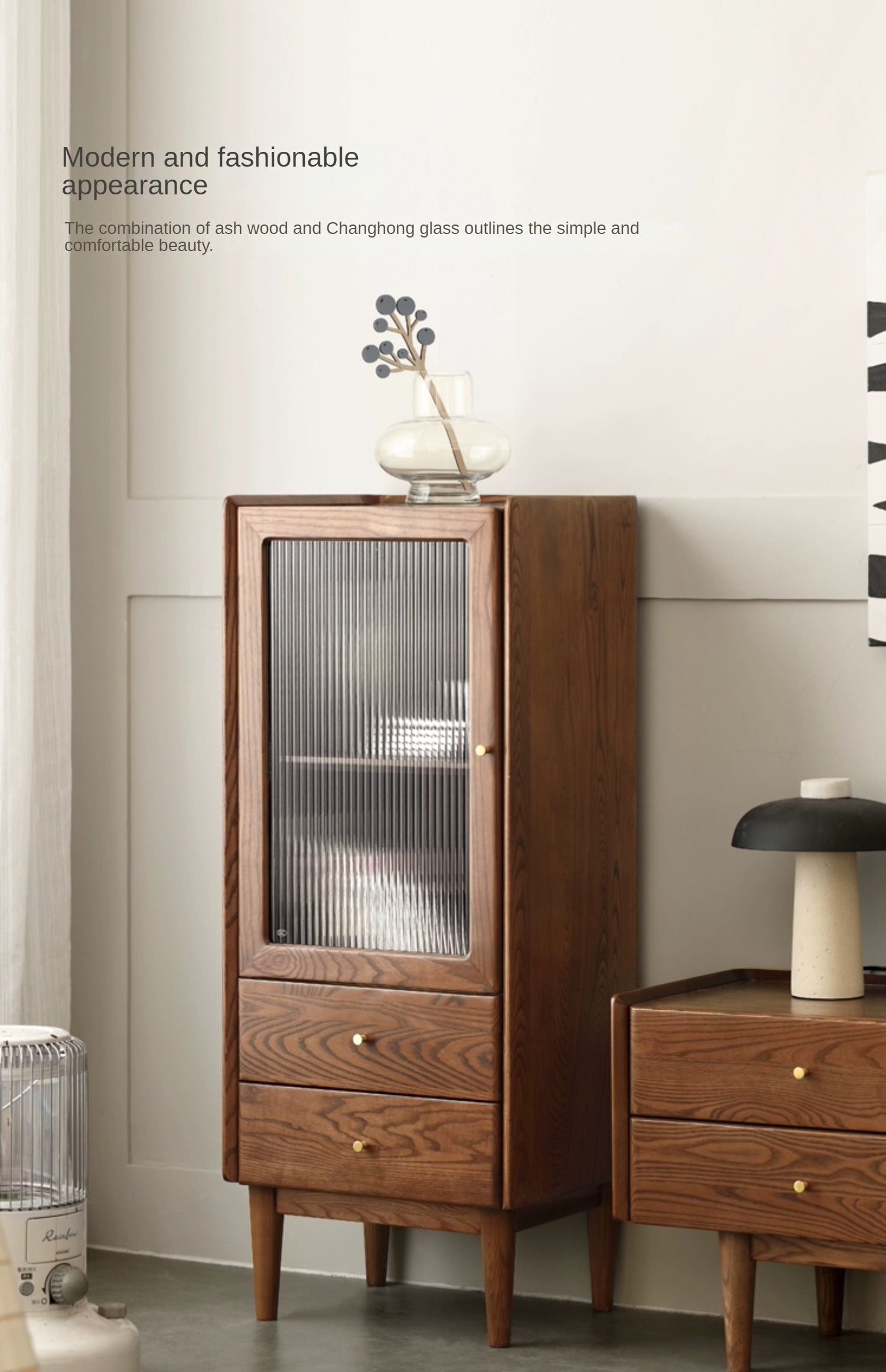 Ash solid wood narrow side cabinet -