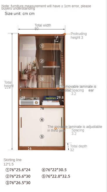 Poplar Solid Wood Antique Style Glass Combination Display Bookcase