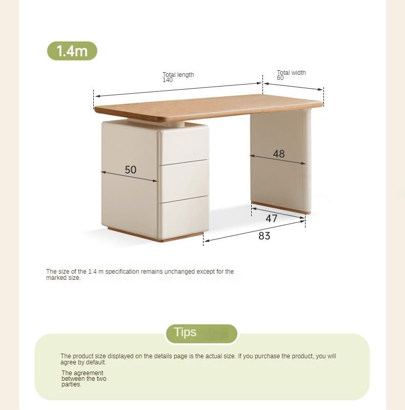 Oak solid wood desk with lower cabinet