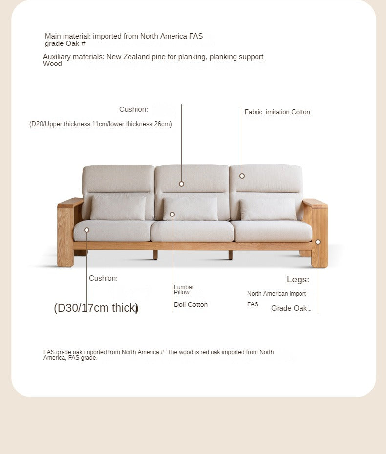 Oak Solid Wood Modern Log Style Corner Fabric Sofa