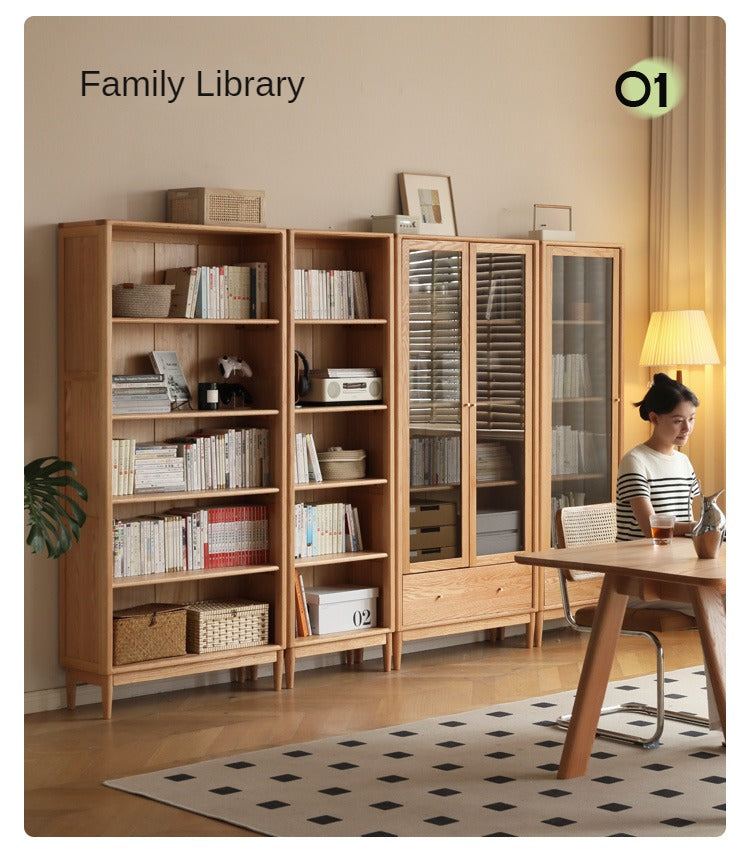 Oak solid wood modern glass door bookcase