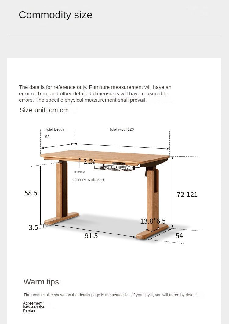 Oak Solid Wood Motor Electric Lift Table