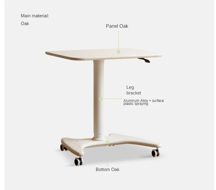 Mobile lifting standing table cream air white Oak solid wood"