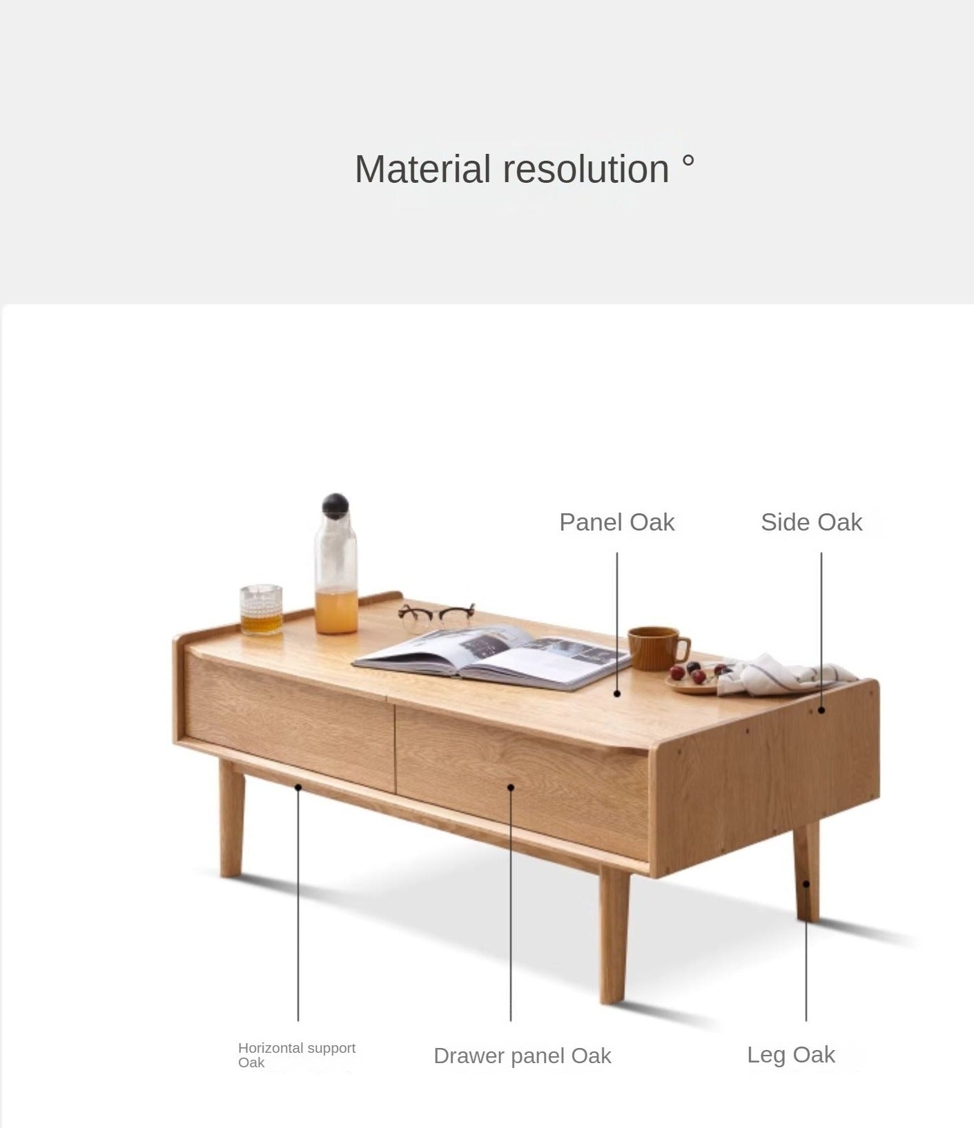 Glass Sliding Door Oak Solid Wood Coffee Table Modern Nordic "