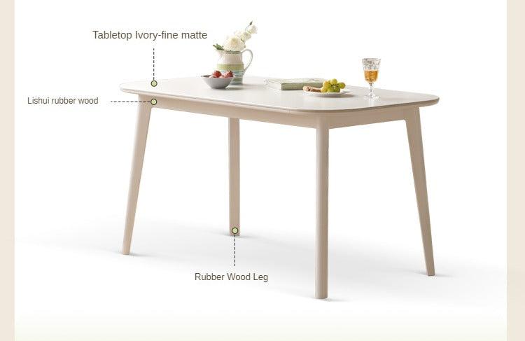 Rubber solid wood white cream style rock board dining table