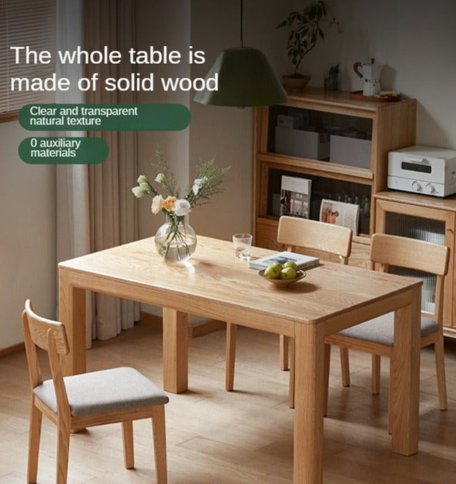 Oak Solid Wood Rectangular Dining Table, One Table and Four Chairs,