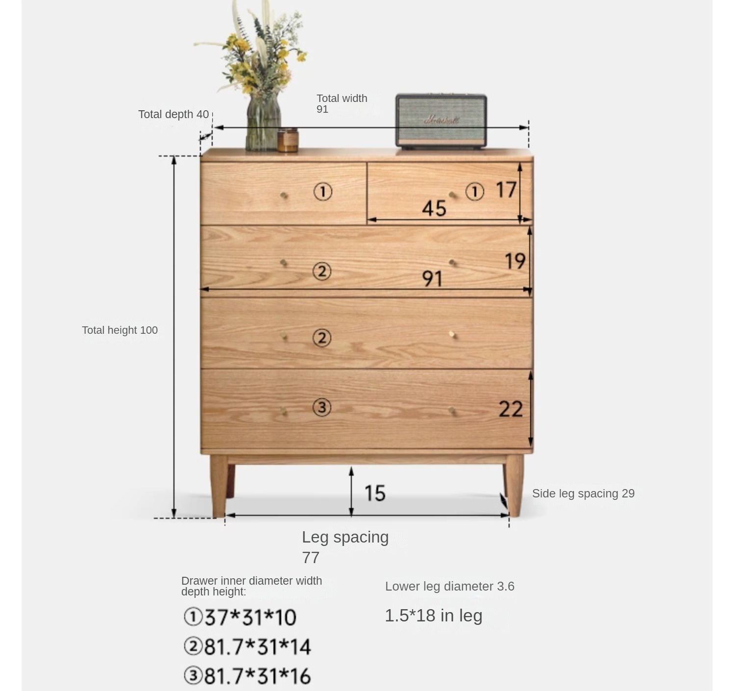 Oak solid wood chest of drawers bedroom "