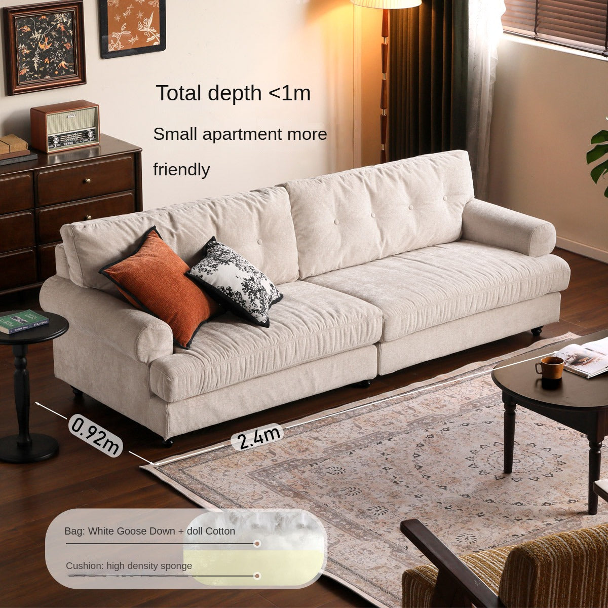 Fabric Three Seater Sofa High Back American Style