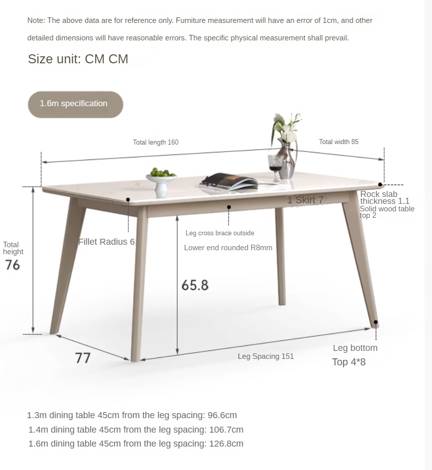 Poplar solid wood modern rock plate dining table