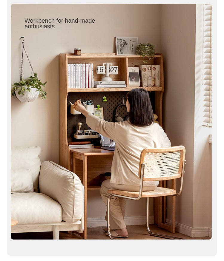 Oak Solid Wood Foldable Desk Bookcase Integrated "