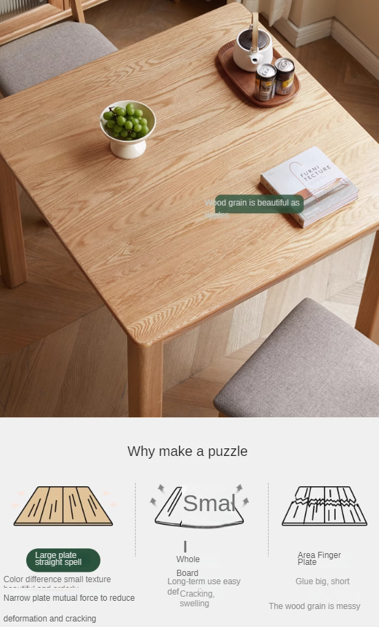 Oak solid wood square modern dining table