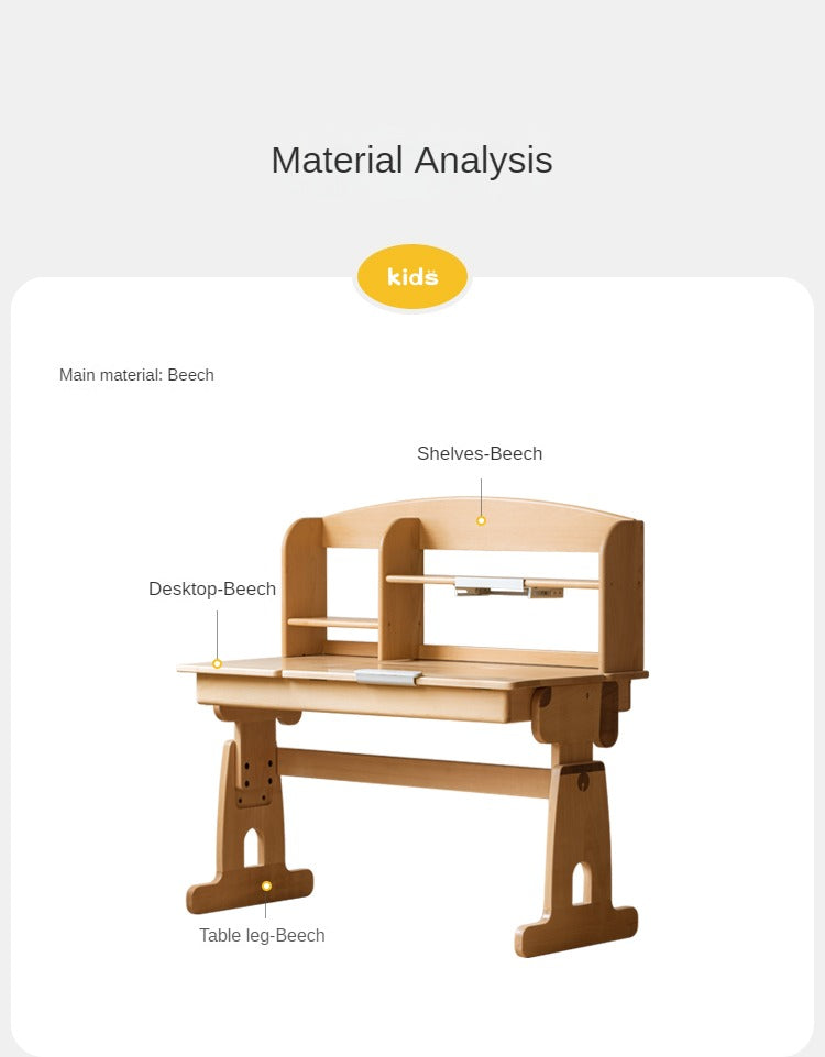 Beech Solid Wood Children's Lifting desk, adjustable table board"