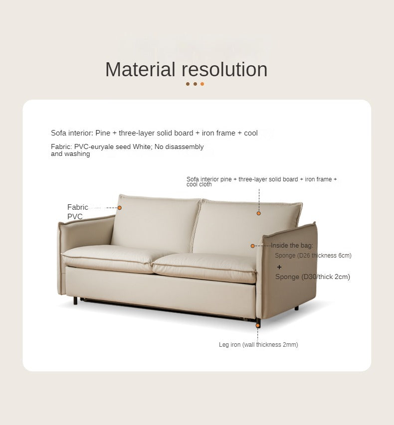 Leather white cream style folding dual-purpose sofa