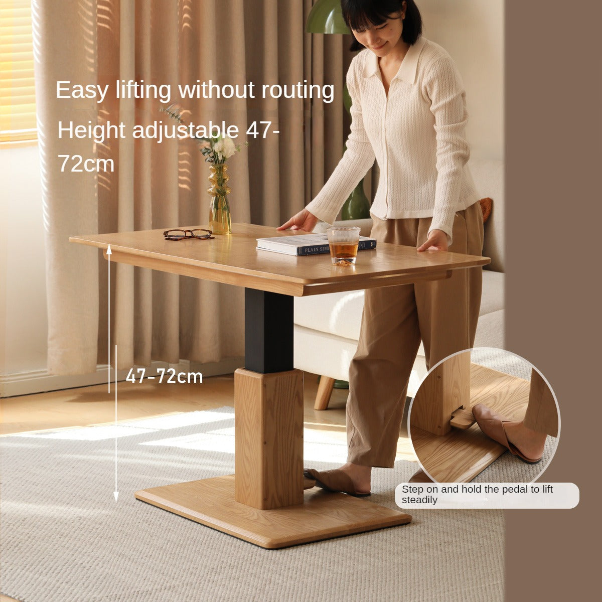 Ash, Oak solid wood lifting modern coffee table,