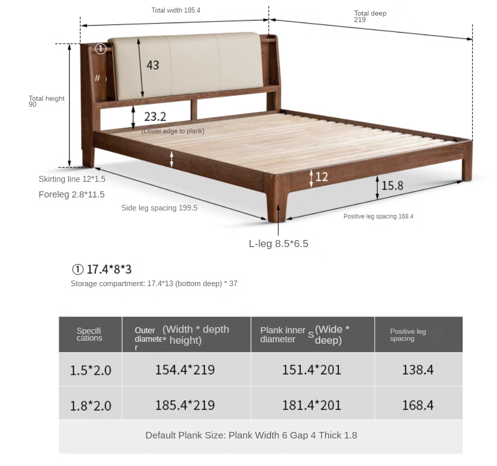 Oak solid wood Fabric leather soft bed with light