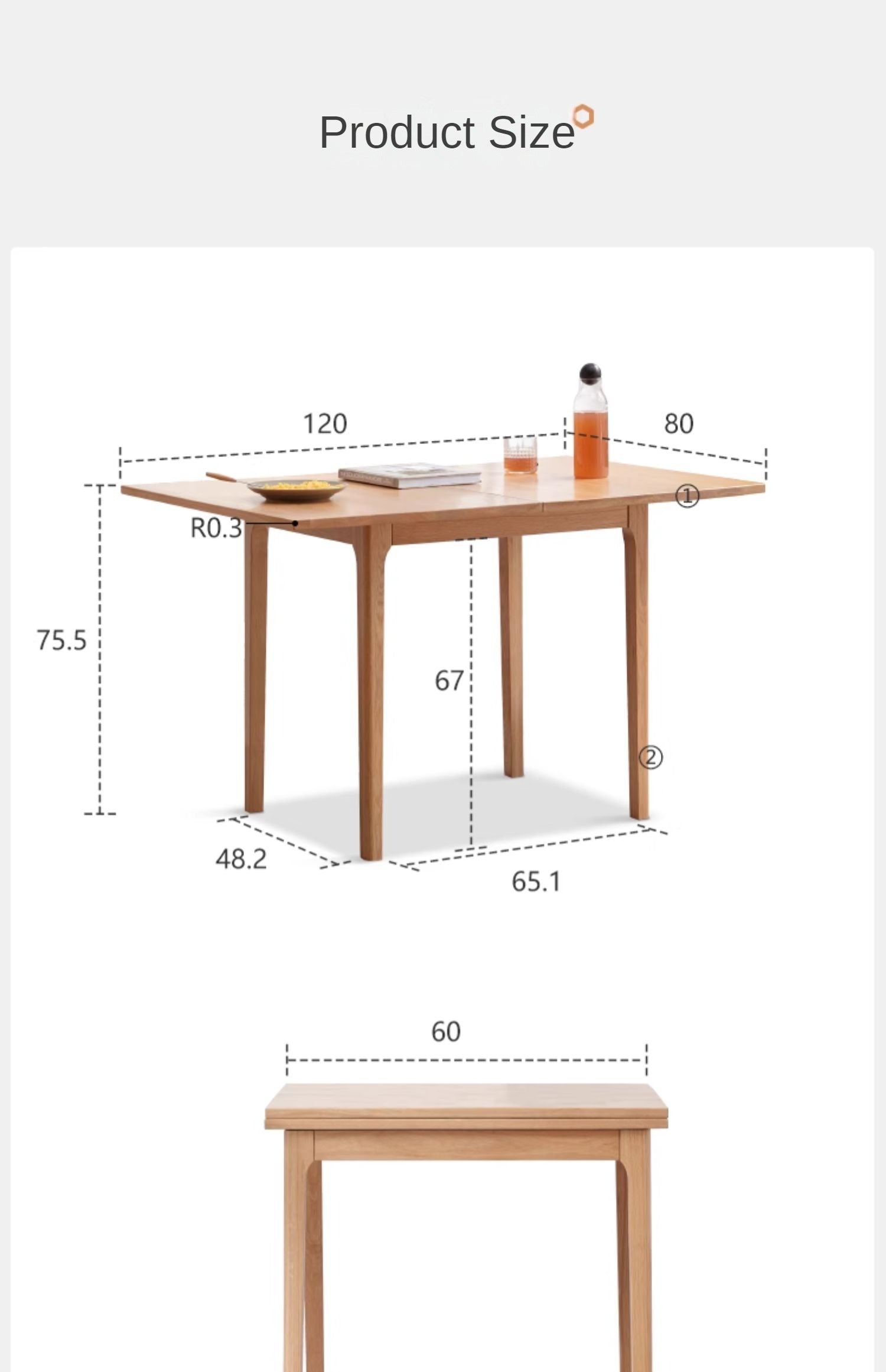Folding  small dining table Oal solid wood-