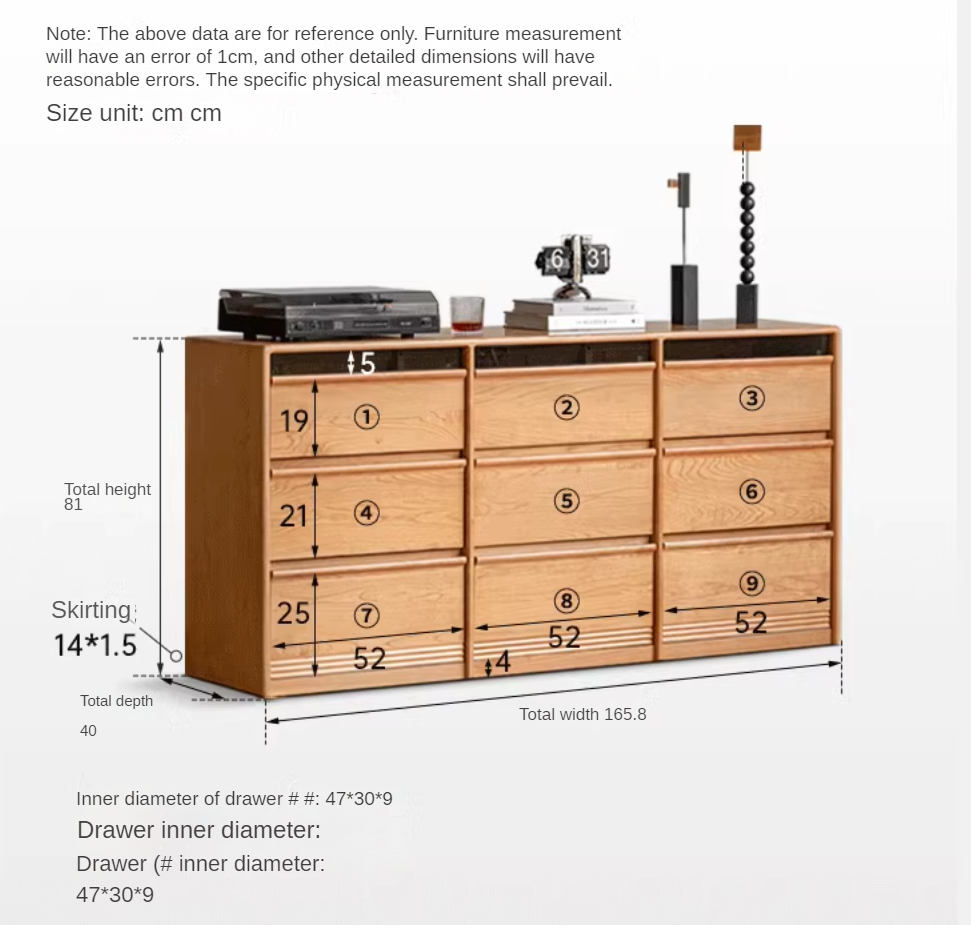 Cherry Solid Wood Nine Drawers Drawer Cabinet