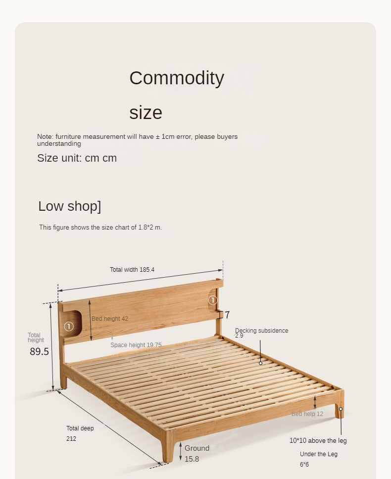 Oak solid wood luminous bed charger, shelf