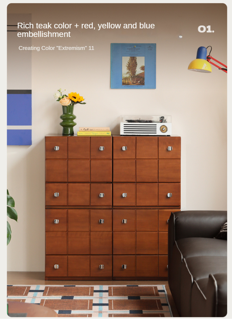 Poplar, Rubber Solid Wood Retro Style Side Cabinets.