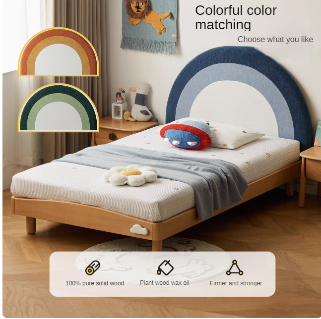 Beech Solid Wood Children's Rainbow Montessori Platform Bed