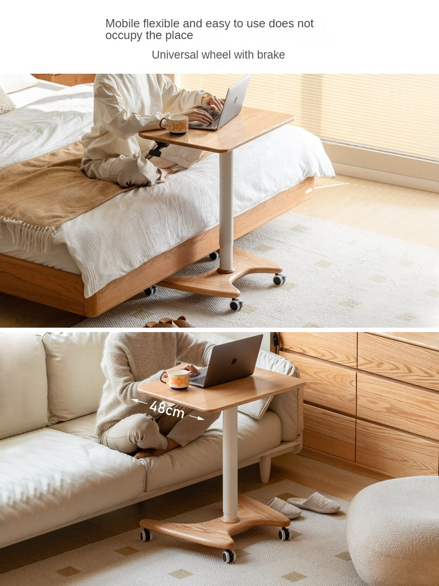 Oak, Ash Solid Wood Standing Desk Lifting Movable Side Table