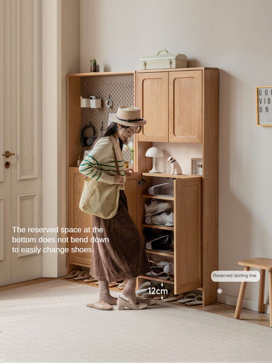 Oak solid wood entrance porch cabinet, ultra-narrow shoe cabinet: