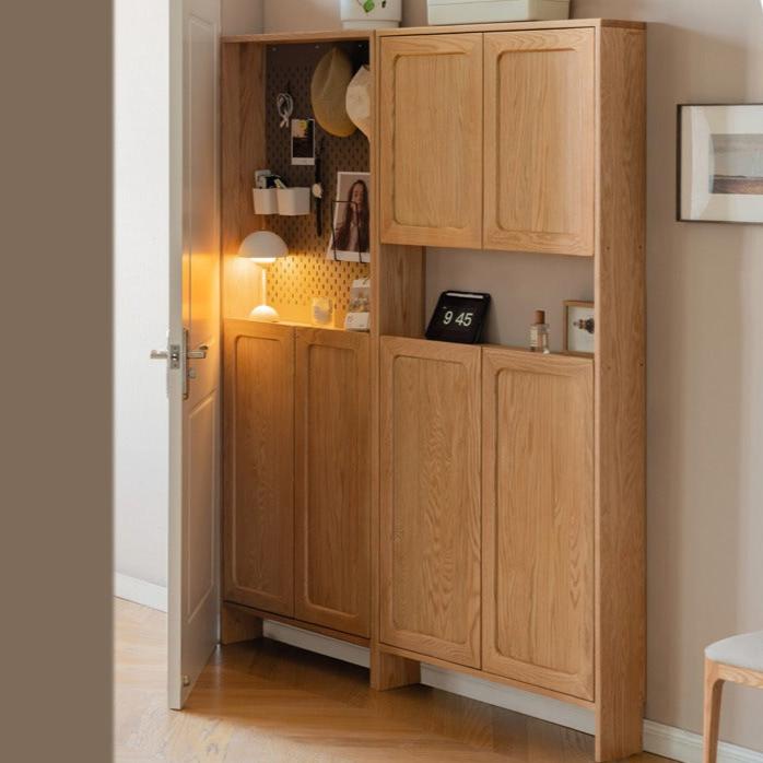 Oak solid wood entrance porch cabinet, ultra-narrow shoe cabinet: