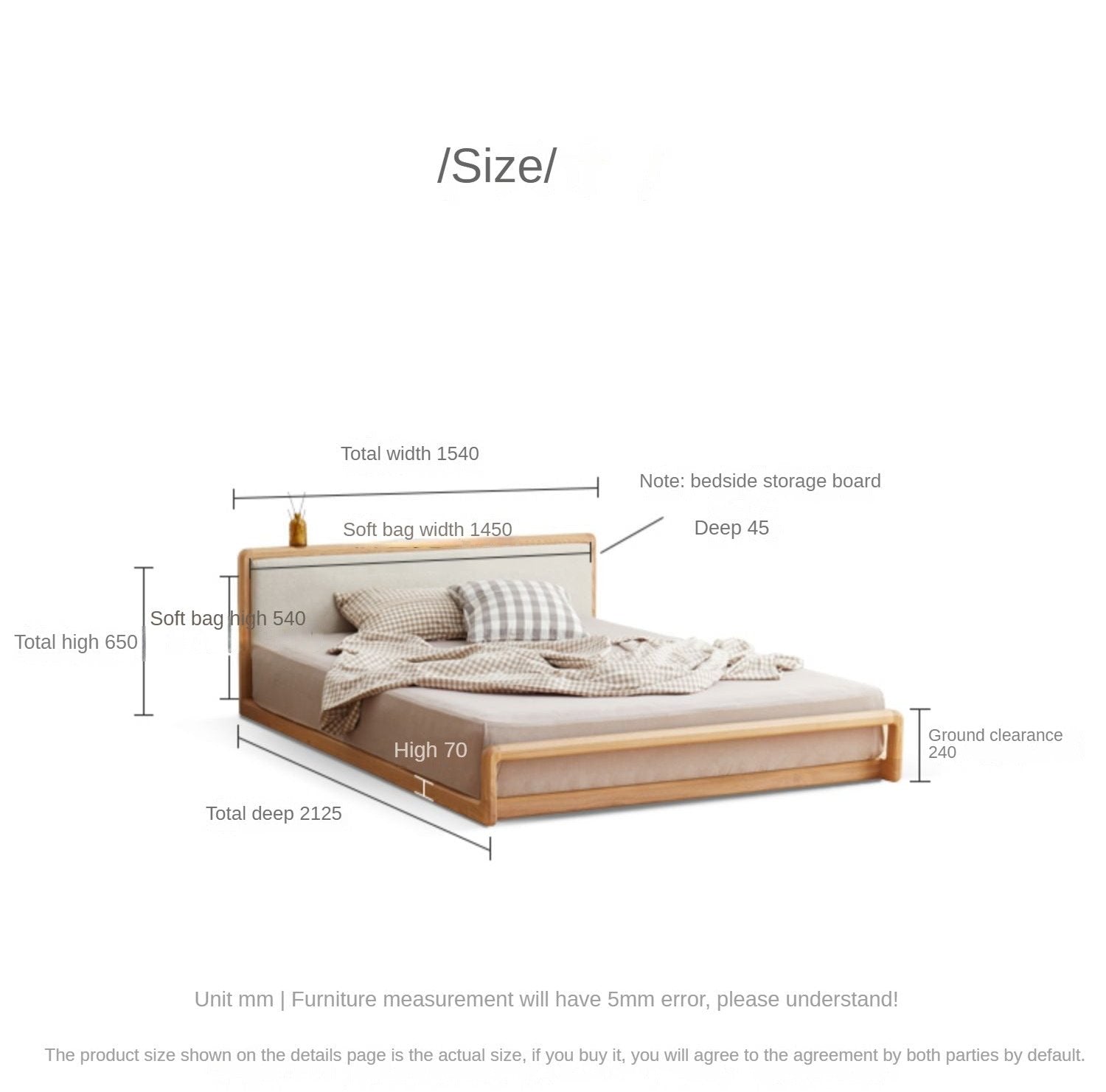 Ash solid wood modern simple Nordic style Platform Bed