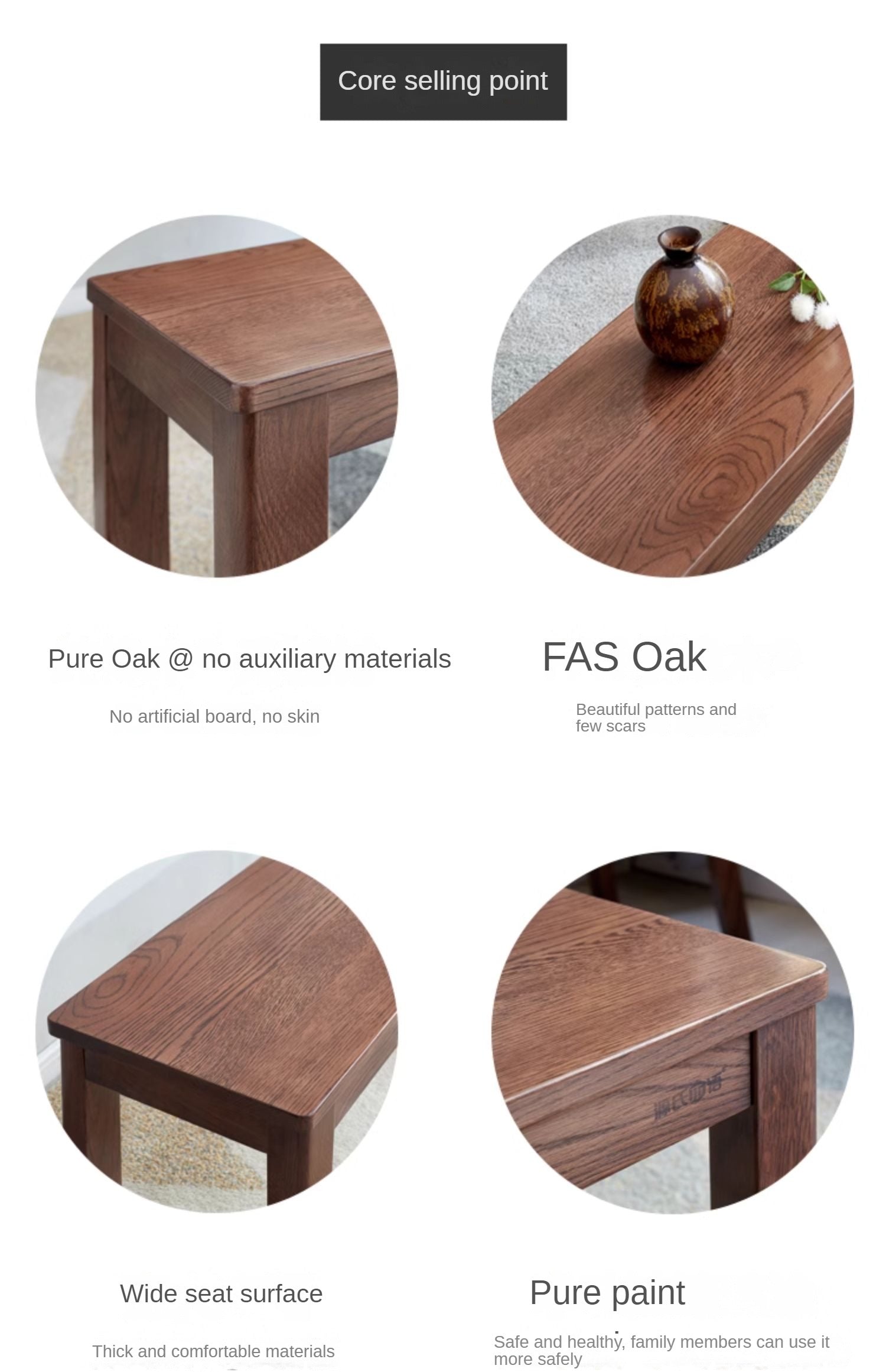 Oak, Black Walnut Solid Wood Nordic Long Bench
