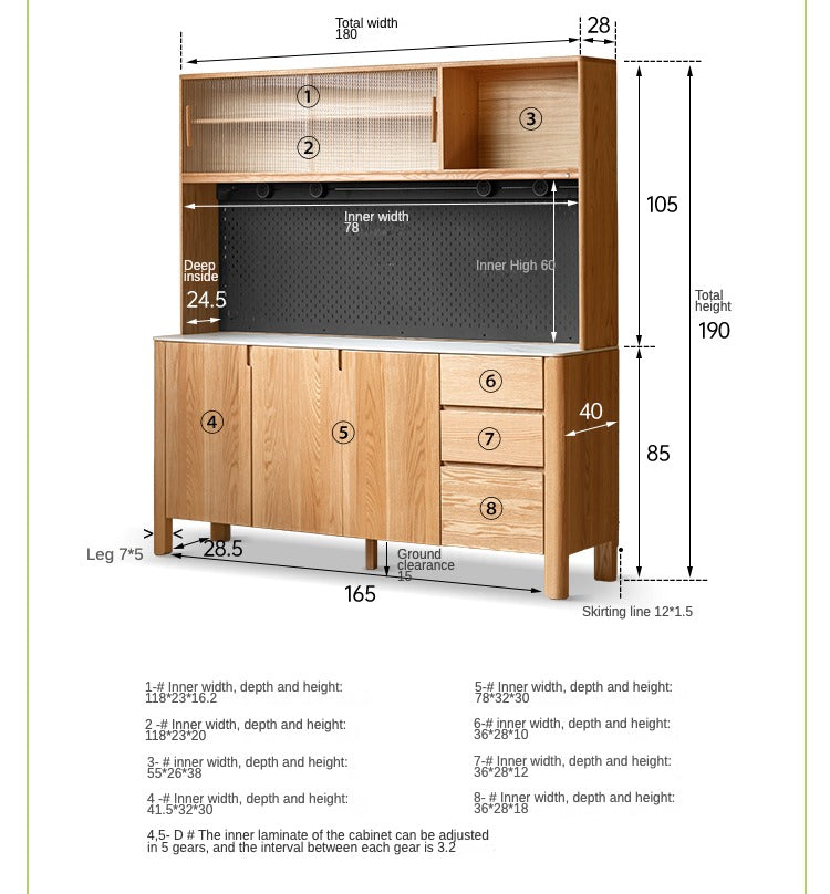 Oak Solid Wood Perforated Rock Board Dining Sideboard,