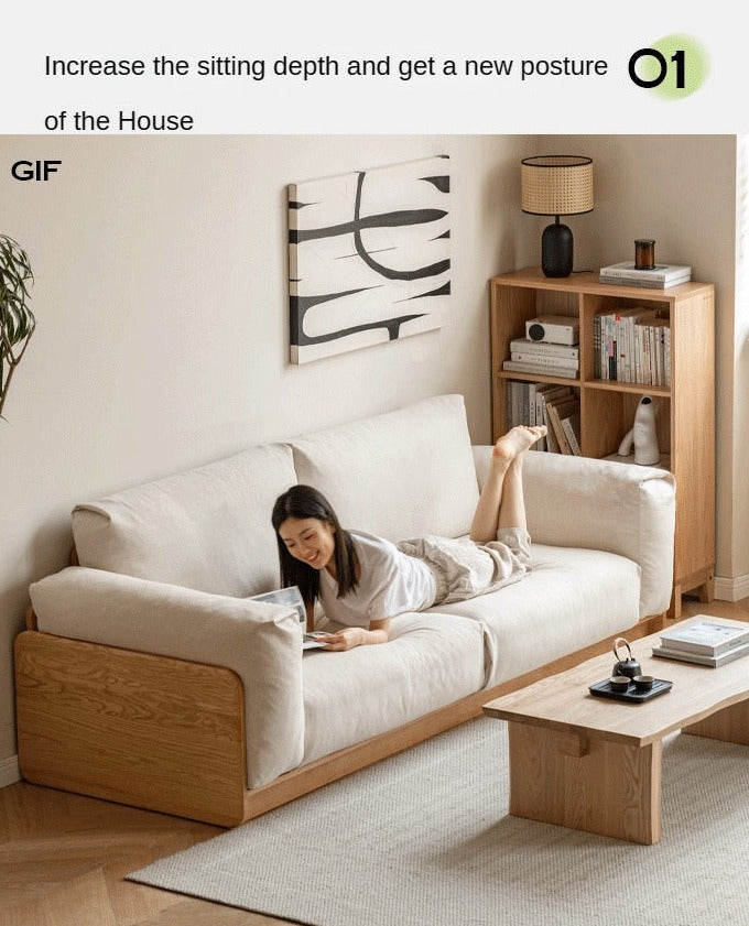Oak solid wood down fabric sofa)
