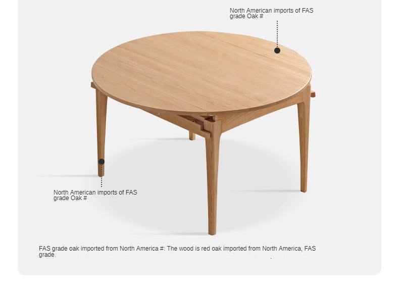 Oak solid wood folding round retractable dining table