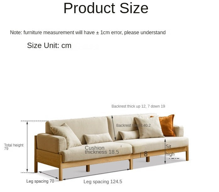 Oak Solid Wood Modern Fabric Sofa Nordic Style)