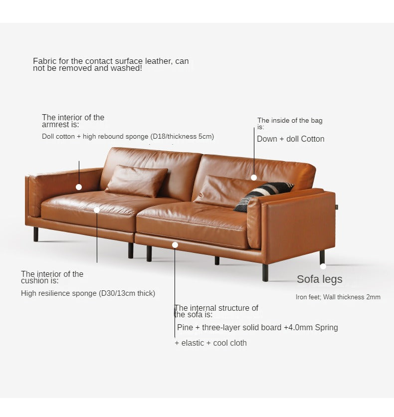 Leather Italian minimalist sofa