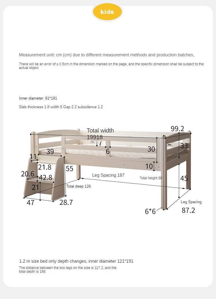 Oak solid wood single with guardrail bed