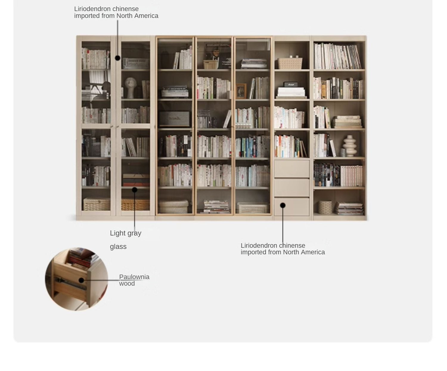 Poplar solid wood bookcase light luxury style<